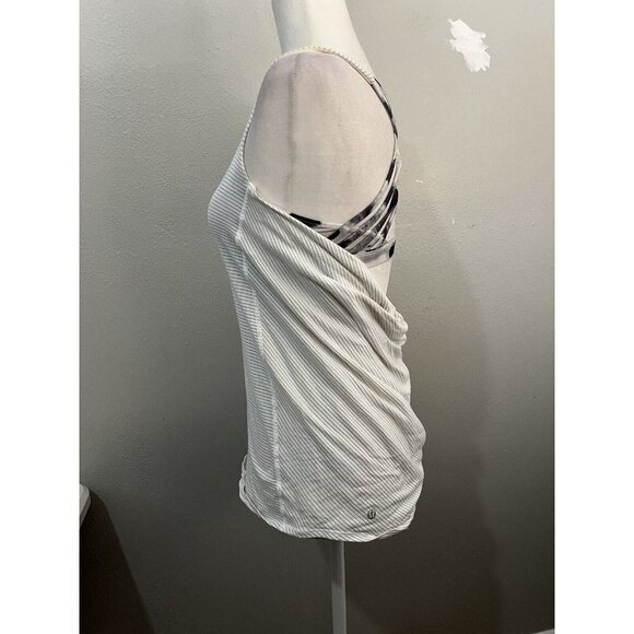 Lululemon Athletica Free To Be Tank Top Built In Bra Size 4 White Striped - Picture 5 of 10